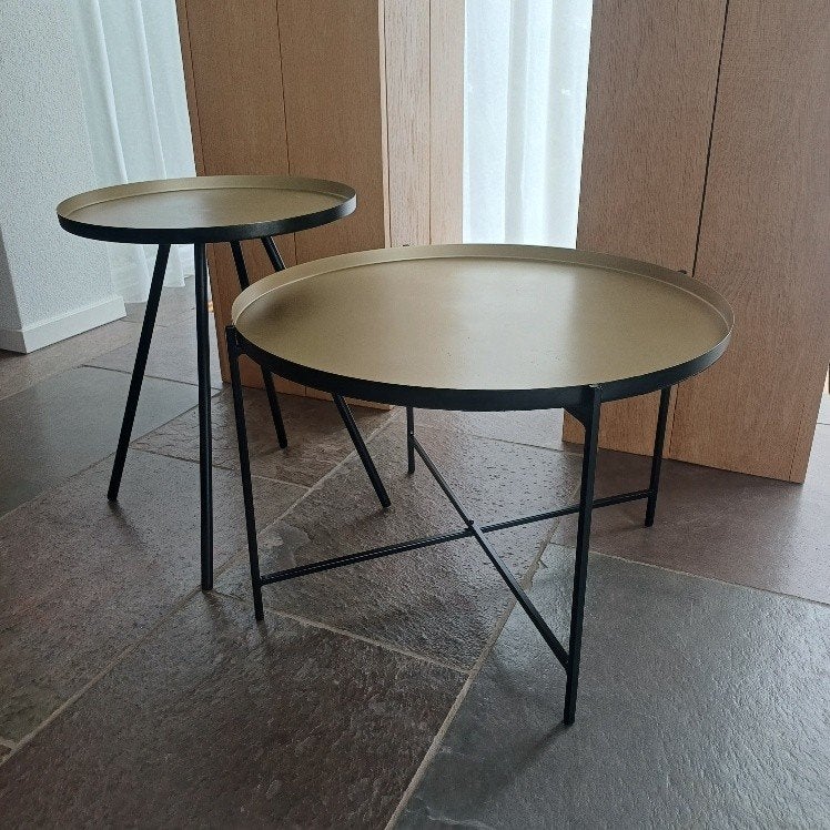 salopntafel set zwart/matgoud, Ophalen, 50 tot 100 cm, Rond, 50 tot 100 cm