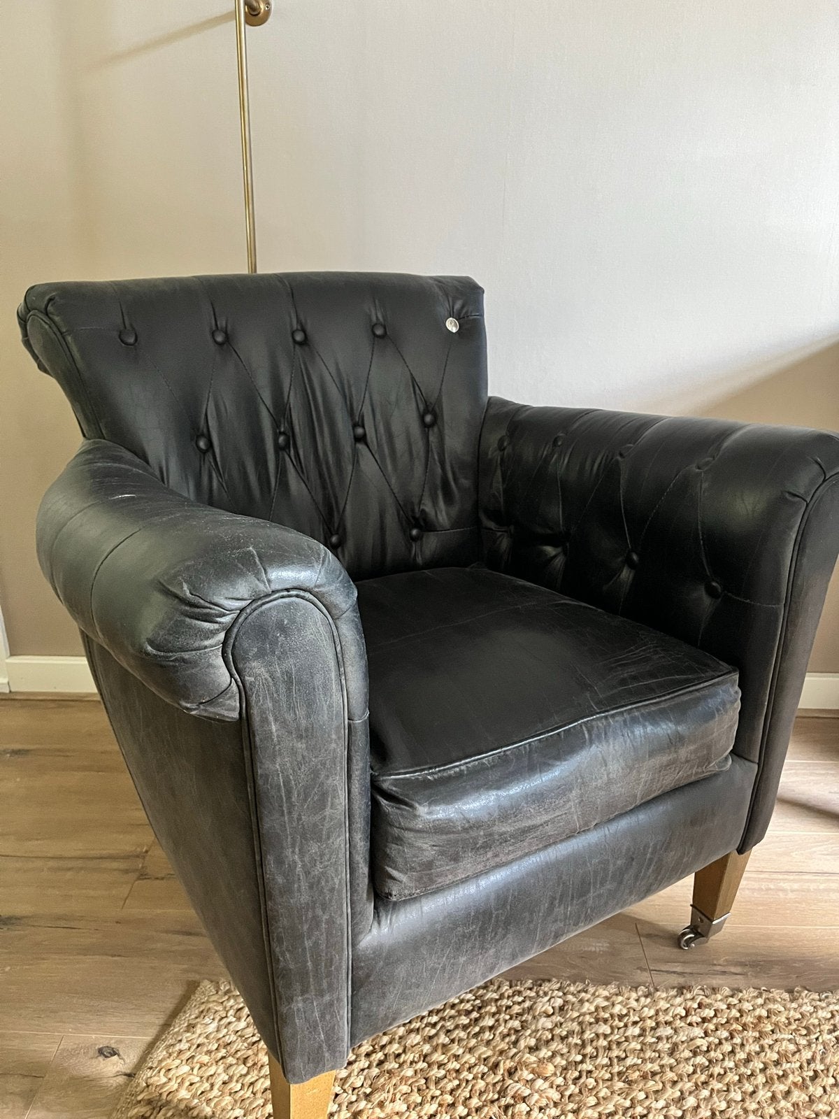 Riviera Maison fauteuil, donkergrijs leer, Ophalen, Gebruikt, Twee, Leer