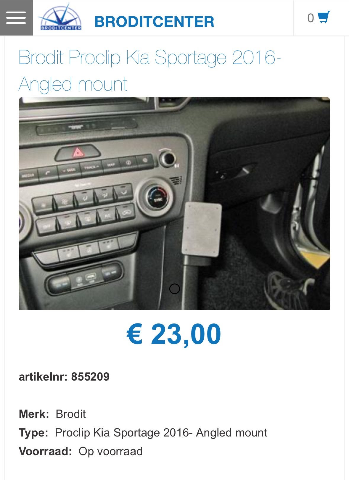 Brodit Proclip 855209 (Kia Sportage 16-21) telefoonhouder, Auto diversen, Ophalen of Verzenden, Zo goed als nieuw