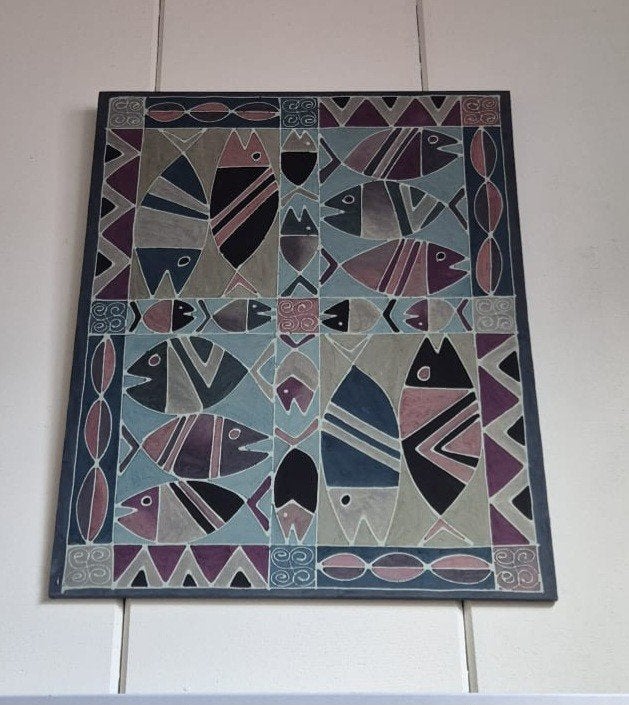 Groot Batik Stijl Schilderij - Etnische Kunst, Ophalen, Op te hangen, Meerkleurig, Schilderij