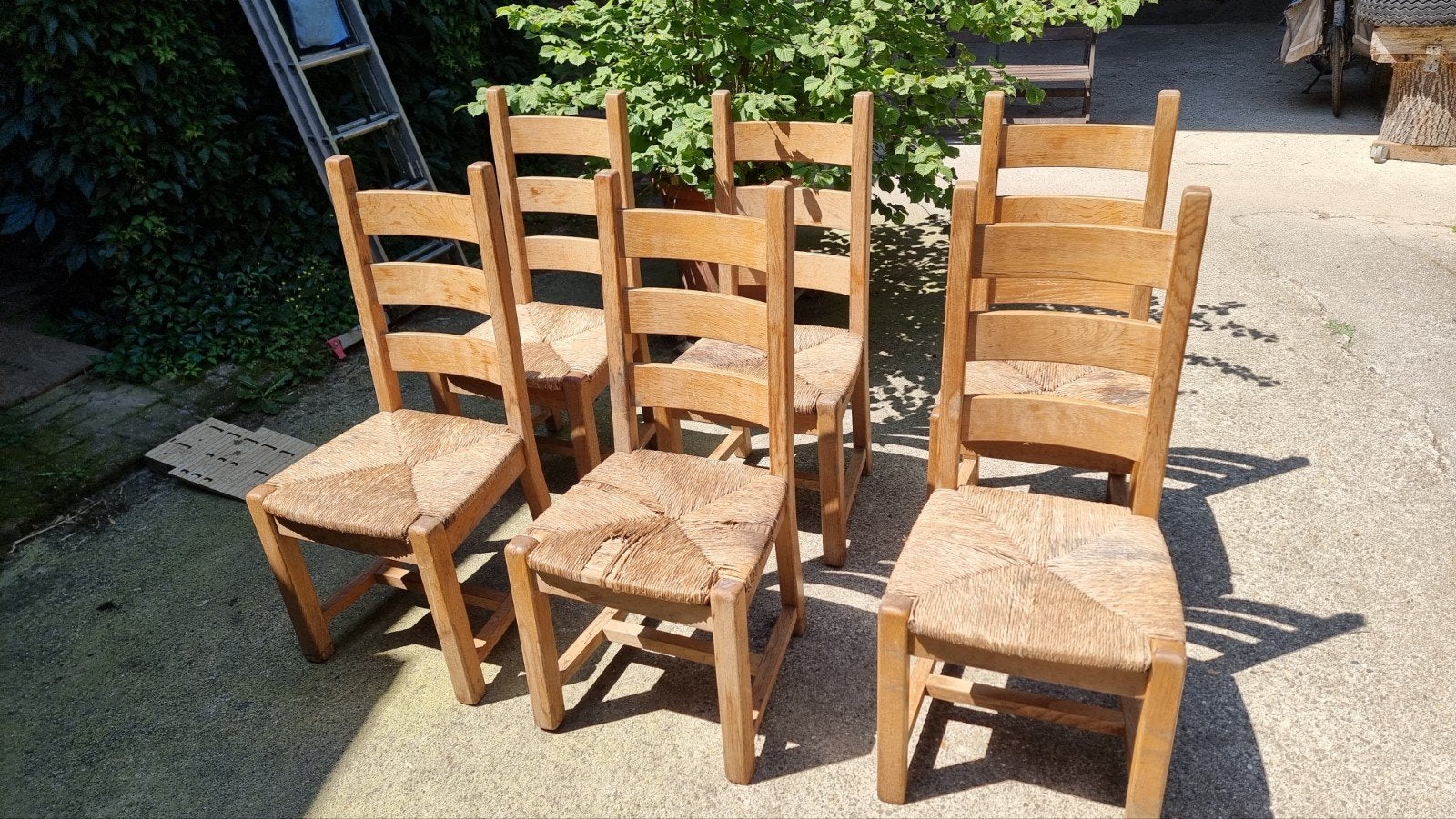 6 Massief Eiken Eetkamer Stoelen met Originele Biezen, Huis en Inrichting, Stoelen, Ophalen, Gebruikt, Bruin, Vijf, Zes of meer stoelen