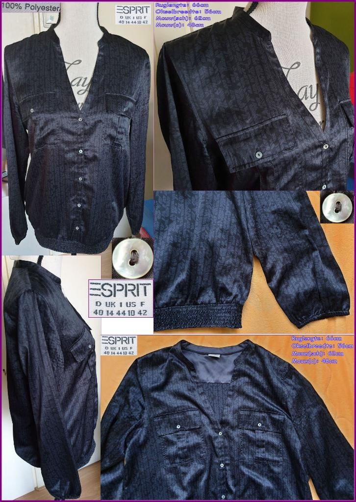 ESPRIT zwart-antraciet satijnen blouse maat 40, Maat 38/40 (M), Ophalen of Verzenden, Zo goed als nieuw, Grijs