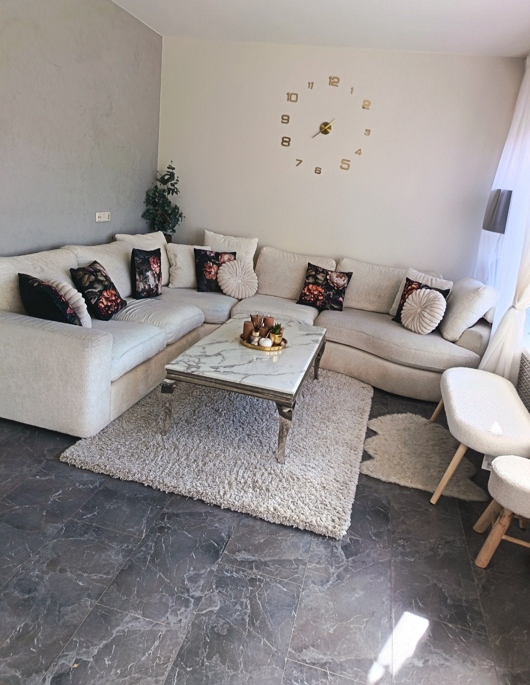 L-vormige bank met marmeren salontafel, Ophalen, Gebruikt, Overige materialen, Modern, Elegant