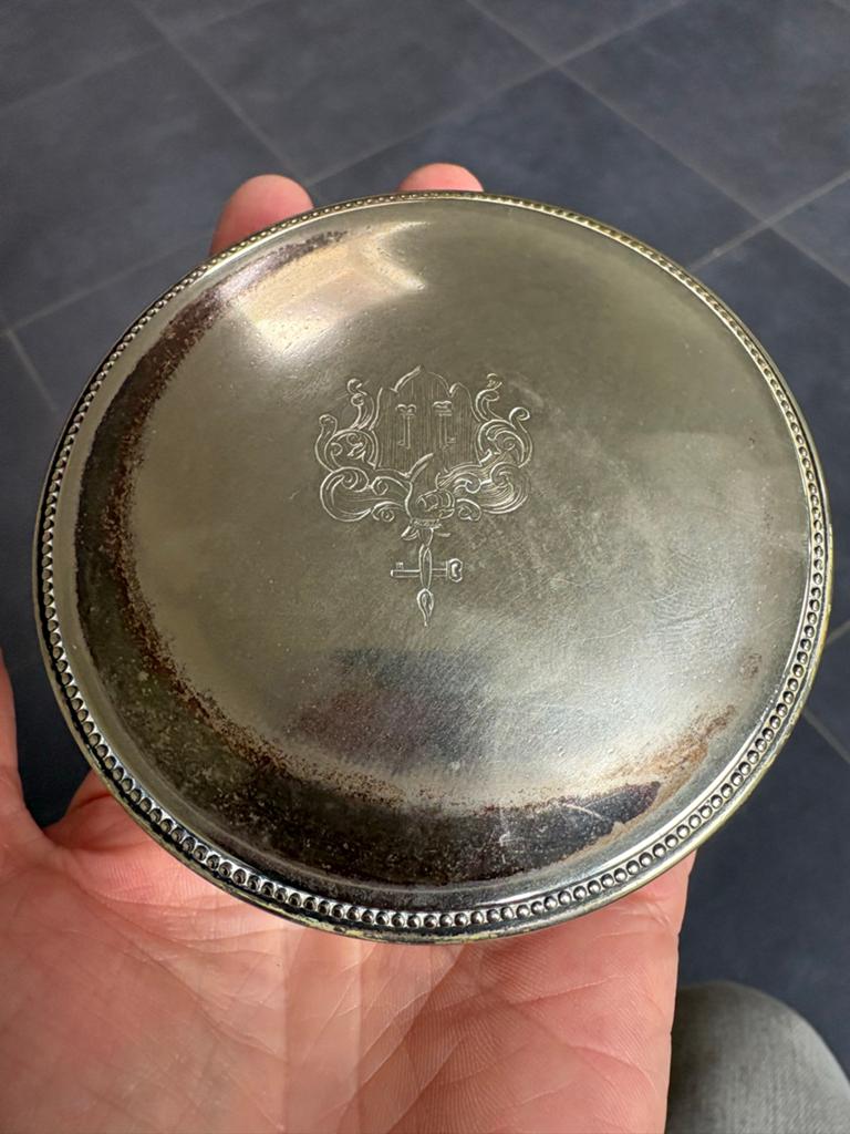 Antieke glazen potje met zilveren deksel, Antiek en Kunst, Ophalen, Zilver