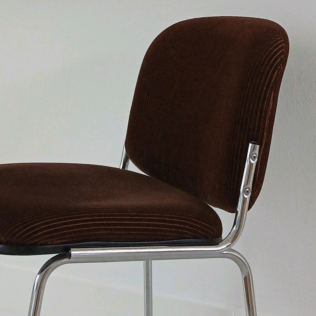 Mid-Century_ Brown Rib Buisframe Stoel,, Ophalen, Bruin, Vintage, Stof