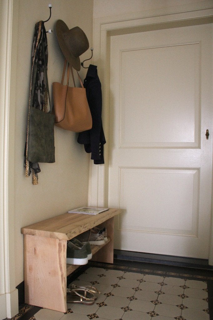Massief houten bankje halbankje schoenenrek eikenhout 100 cm