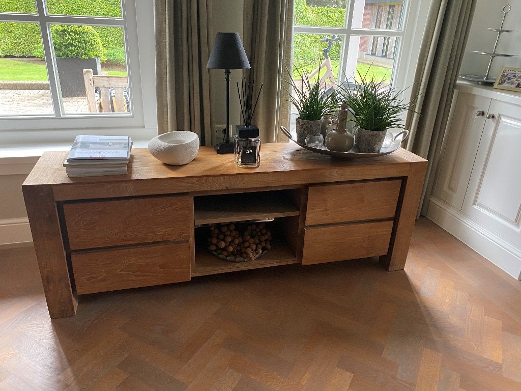 Massief teak dressoir, Ophalen, 150 tot 200 cm, Teakhout, Met lade(s)