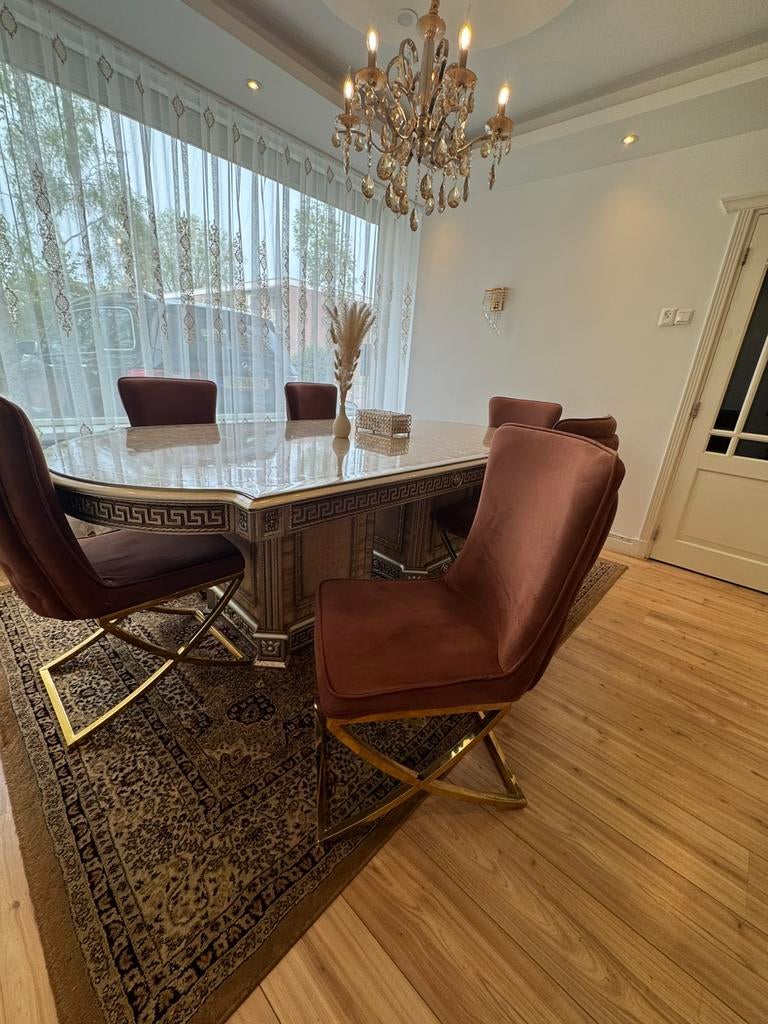 Bankstel, eettafel,salon tafel,lampen zo goed als nieuw, Ophalen of Verzenden, Gebruikt, 4 tot 6 stoelen