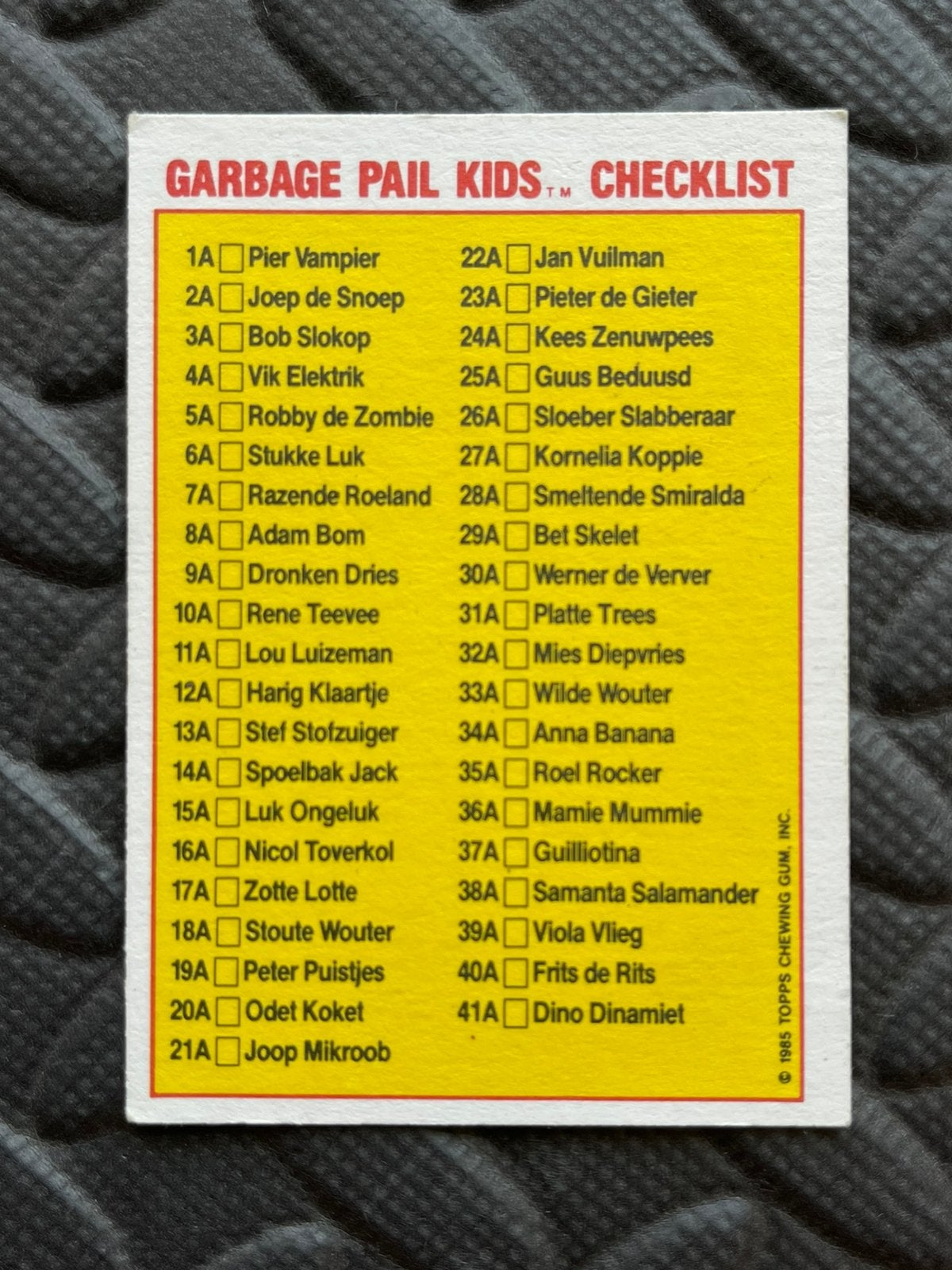 Garbage Pail Kids 1985 | Bet Skelet #29A | NL Checklist, Hobby en Vrije tijd, Stickers en Plaatjes, Ophalen of Verzenden, Gebruikt