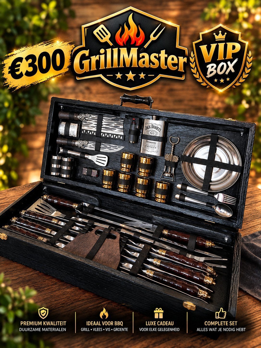 Luxe Gepersonaliseerde BBQ Set in Houten Koffer, Verzenden, Nieuw