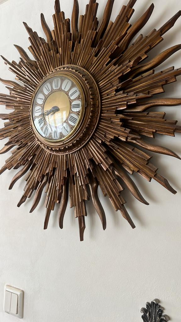 Vintage Zonnewijzer Wandklok - Hout & Metaal, Ophalen of Verzenden, Zo goed als nieuw