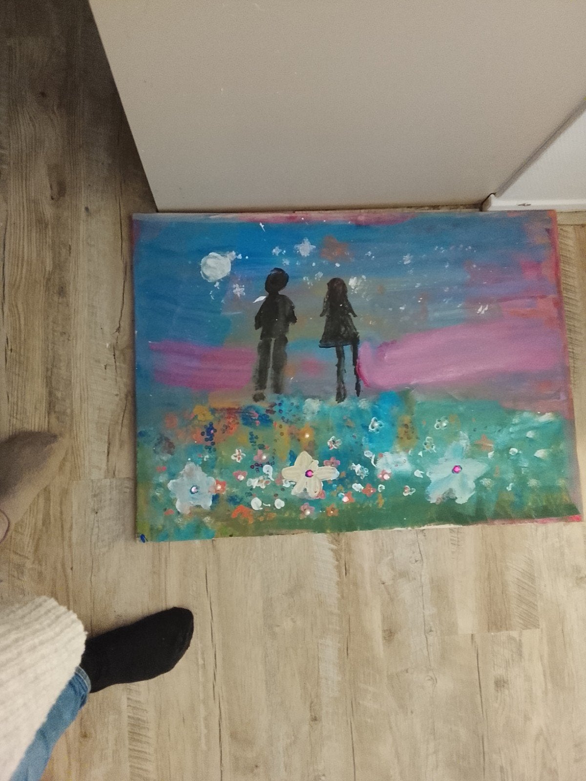 Schilderij met liefde gemaakt - Romantisch tafereel, Ophalen of Verzenden