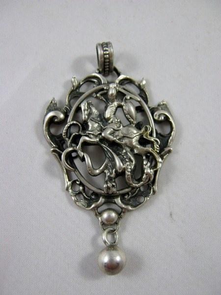 Sint Joris. Prachtige grote zilveren hanger ! (7421-828, Ophalen, Zo goed als nieuw, Zilver, Zilver