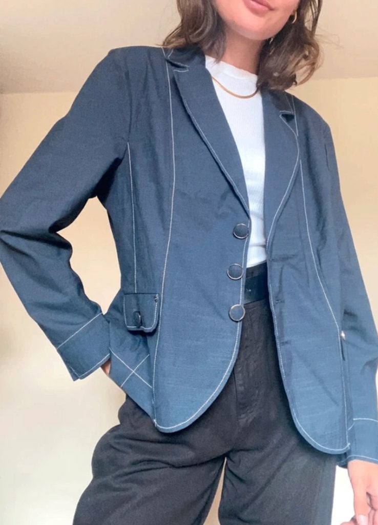 Donkerblauwe blazer maat L marine jasje, Blauw, Maat 42/44 (L), Ophalen of Verzenden, Zo goed als nieuw