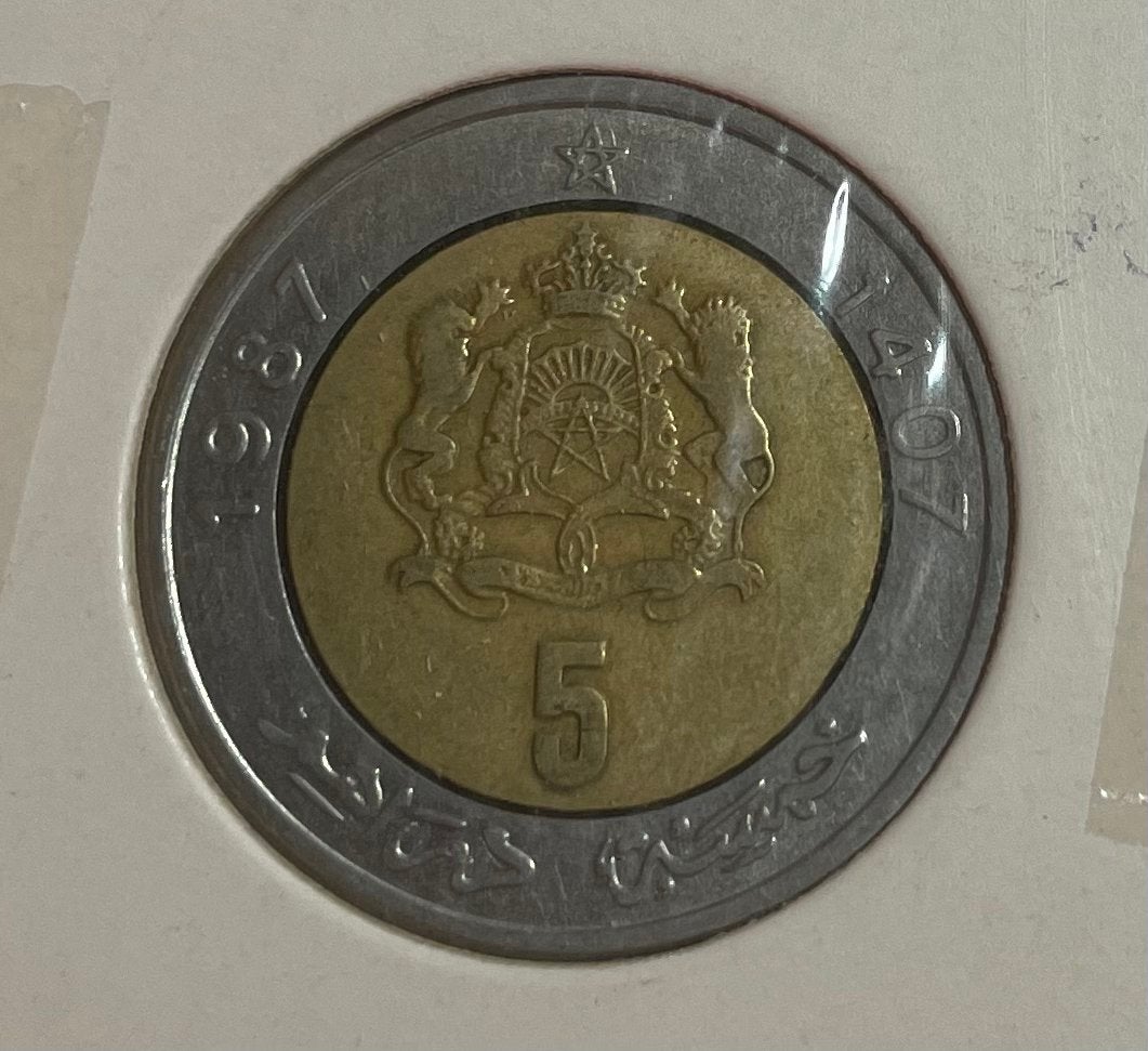 5 dirham Marokko 1987, Ophalen of Verzenden, Overige landen