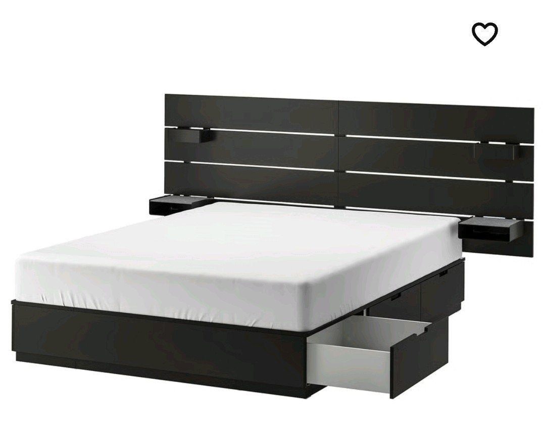 IKEA NORDLI Bedframe met opbergruimte en ladekasten, Ophalen, Zwart, Tweepersoons, Zo goed als nieuw