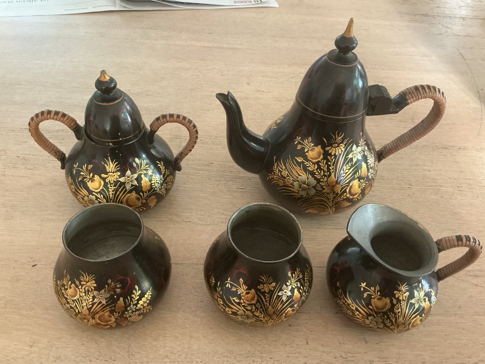 Tinnen theeservies Reijenga Groningen.Beschilderd tin, Antiek en Kunst, Ophalen of Verzenden