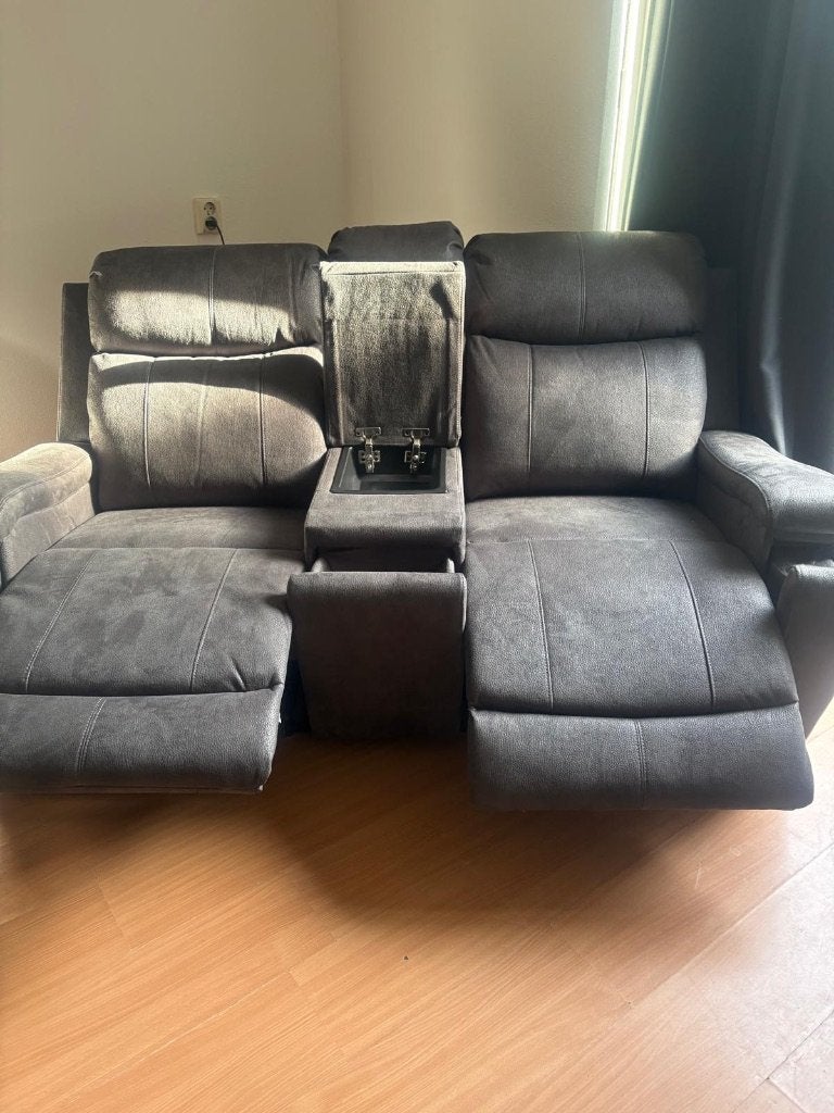 Zo goed als nieuwe3+2-zits bank met elektrische relaxfunctie, Ophalen, Leer, 300 cm of meer, 75 tot 100 cm