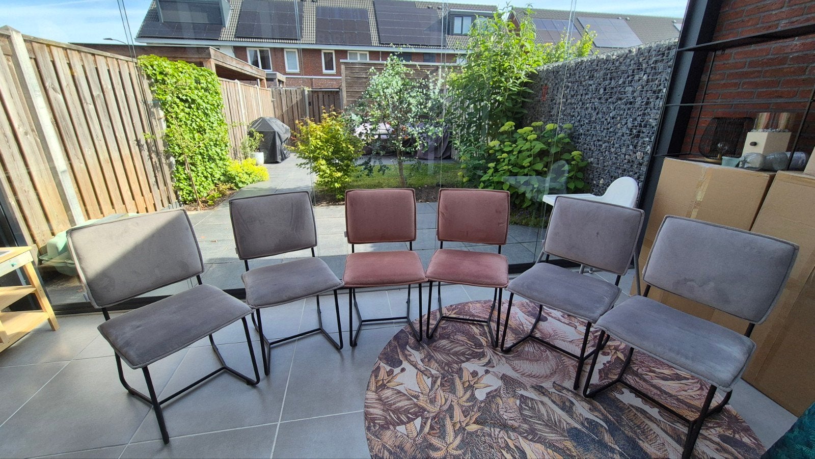 6 Mooie eetkamer stoelen velours, Ophalen, Zo goed als nieuw, Grijs, Vijf, Zes of meer stoelen