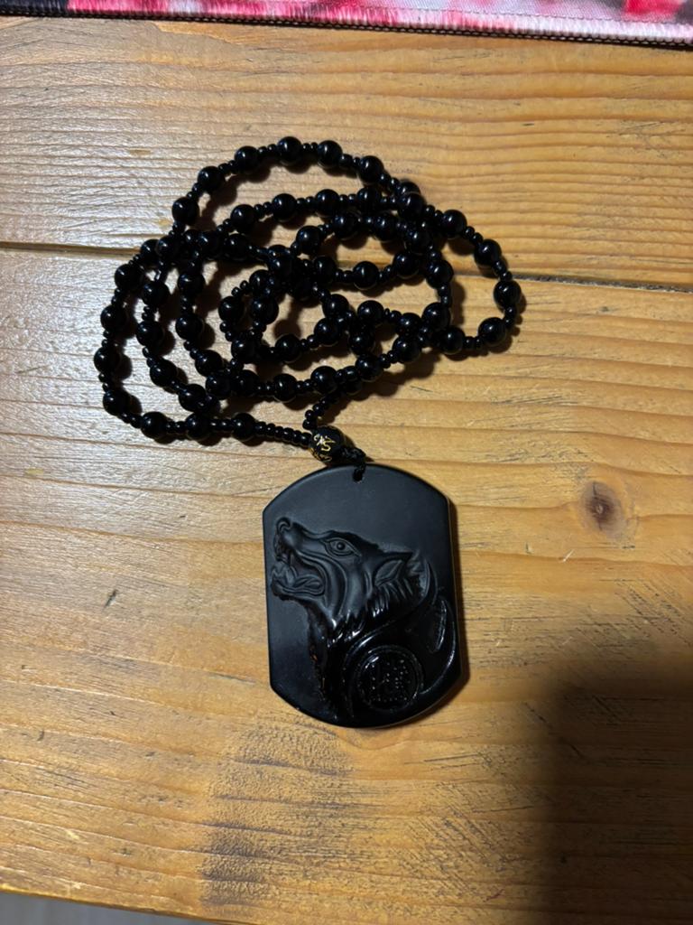 Ketting van echt obsidiaan met wolf hanger, Zwart, Nieuw, Ophalen of Verzenden, Steen of Mineraal
