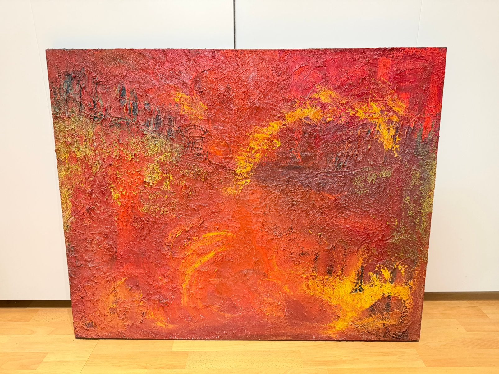 Abstract schilderij, expressief, warm, modern., Antiek en Kunst, Kunst | Schilderijen | Abstract, Ophalen