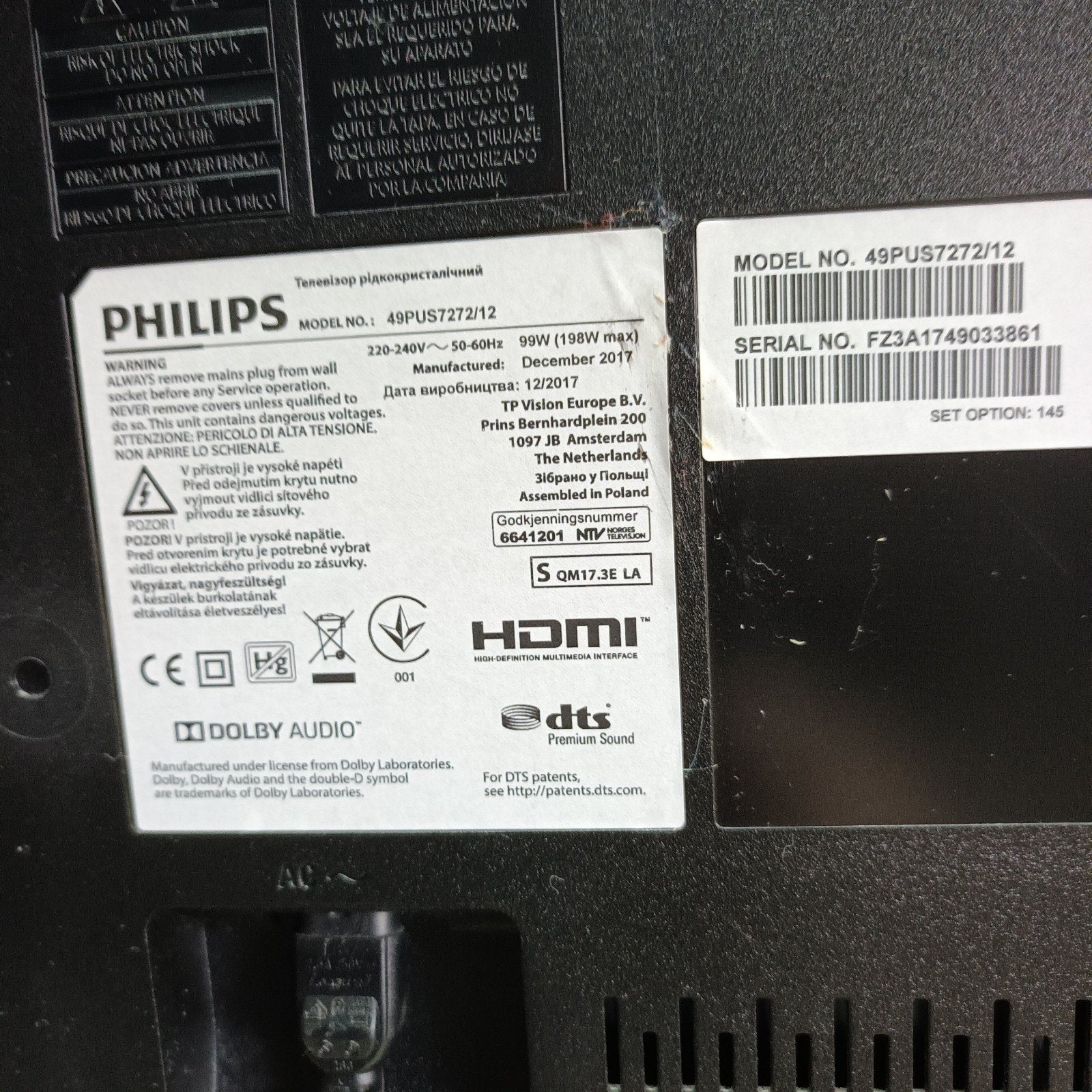 Philips 4K TV 49 inch  met nieuwe backlight, Ophalen, Philips, Gebruikt, 100 Hz