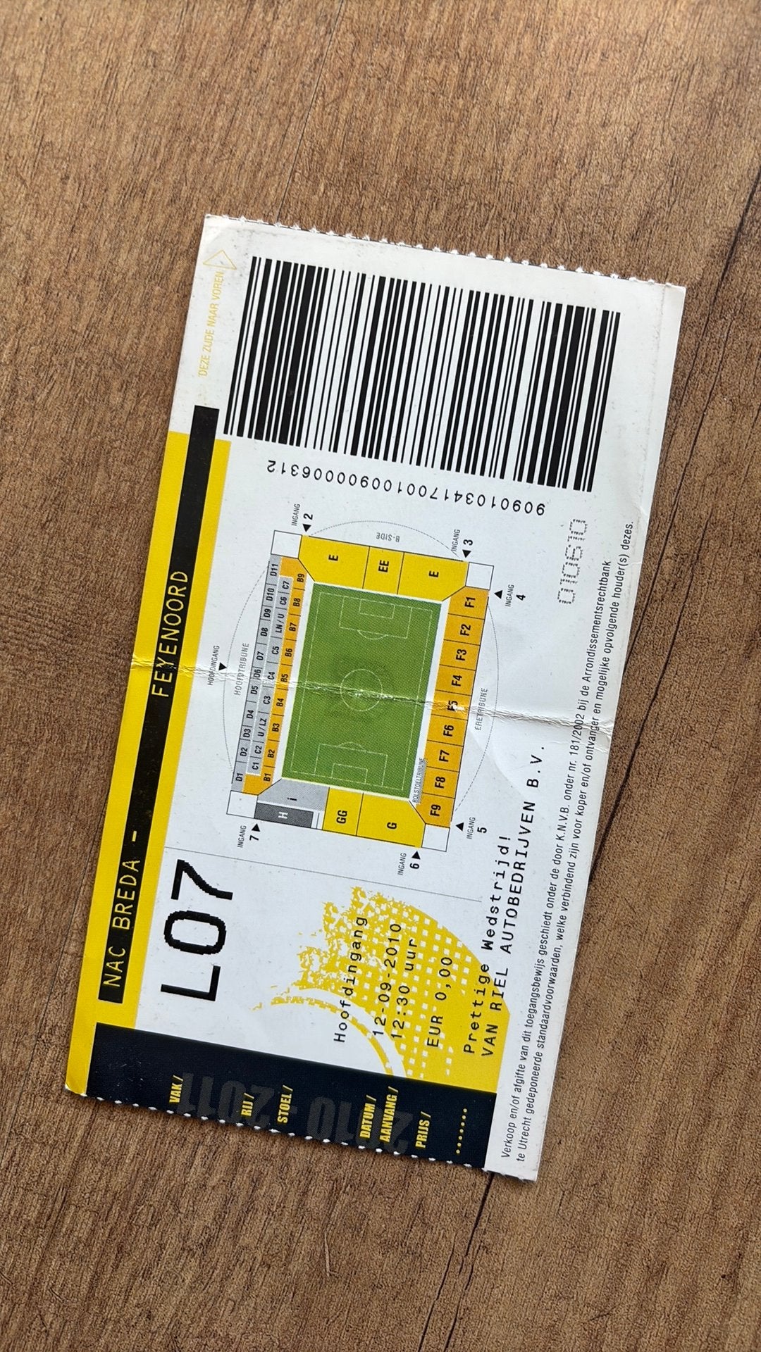 Oud stadionticket feyenoord nac 2010, Ophalen of Verzenden, Feyenoord