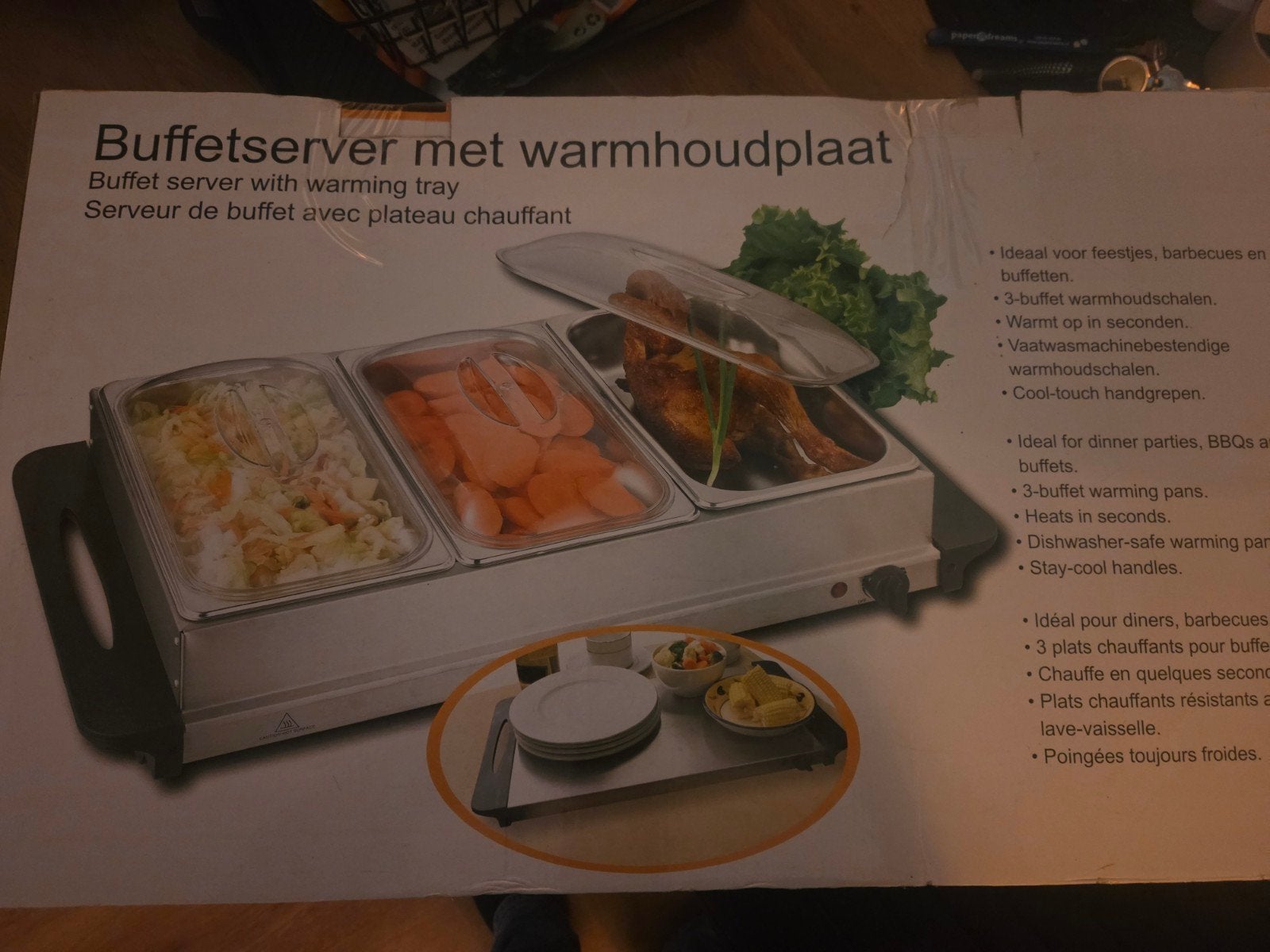 Buffetserver met warmhoudplaat - Ideaal voor feesten, Ophalen, Zo goed als nieuw