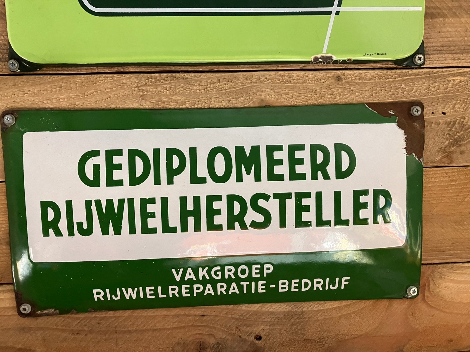 Emaille bord gediplomeerd rijwielhersteller, Antiek en Kunst, Ophalen of Verzenden
