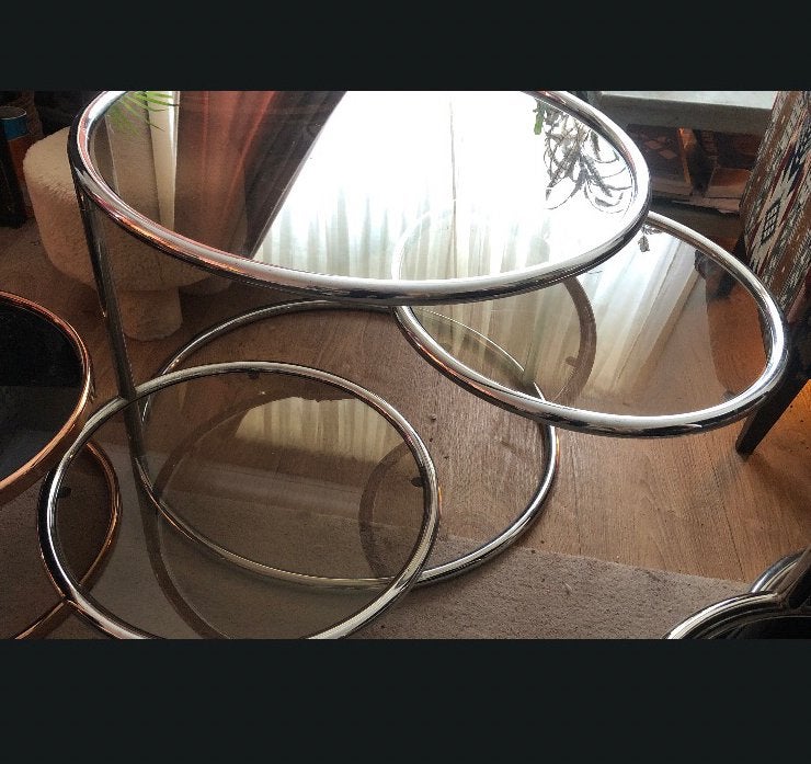 MILO BAUGHMAN Swivel Salon tafel Morex👌,Chrome,glas SWIVEL, Zilver, Beweegbaar, Tafel, 51 cm