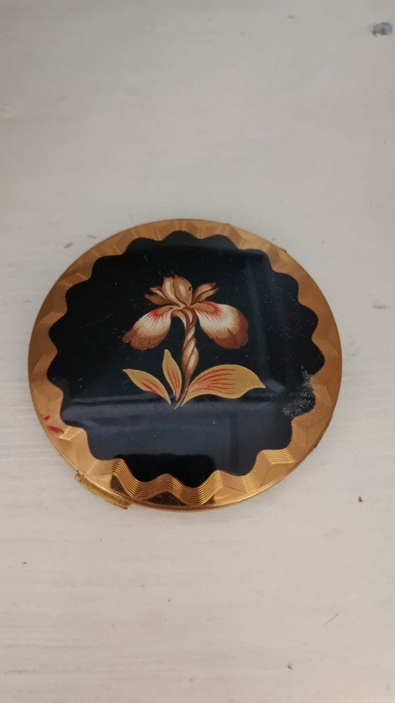 Vintage Poederdoosje met Iris Decoratie, Ophalen of Verzenden