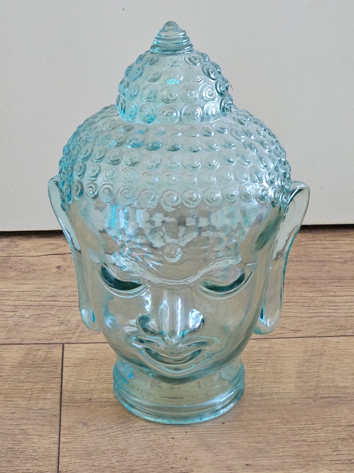 Glazen Boeddha beeld - 30 cm hoog, Ophalen, Gebruikt, Glas, Blauw