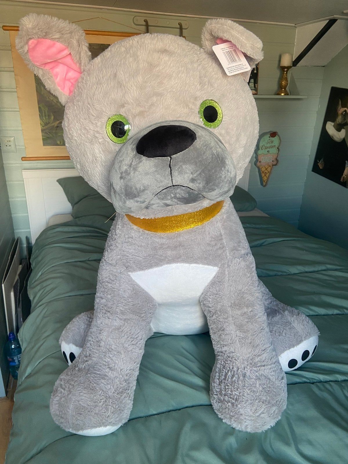 Grote Franse Bulldog knuffel, Overige merken, Overige karakters, Grijs, Nieuw
