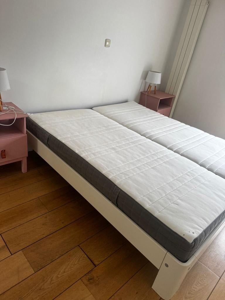 Auping bed met Ikea matrassen, Ophalen, Gebruikt, Wit, Tweepersoons
