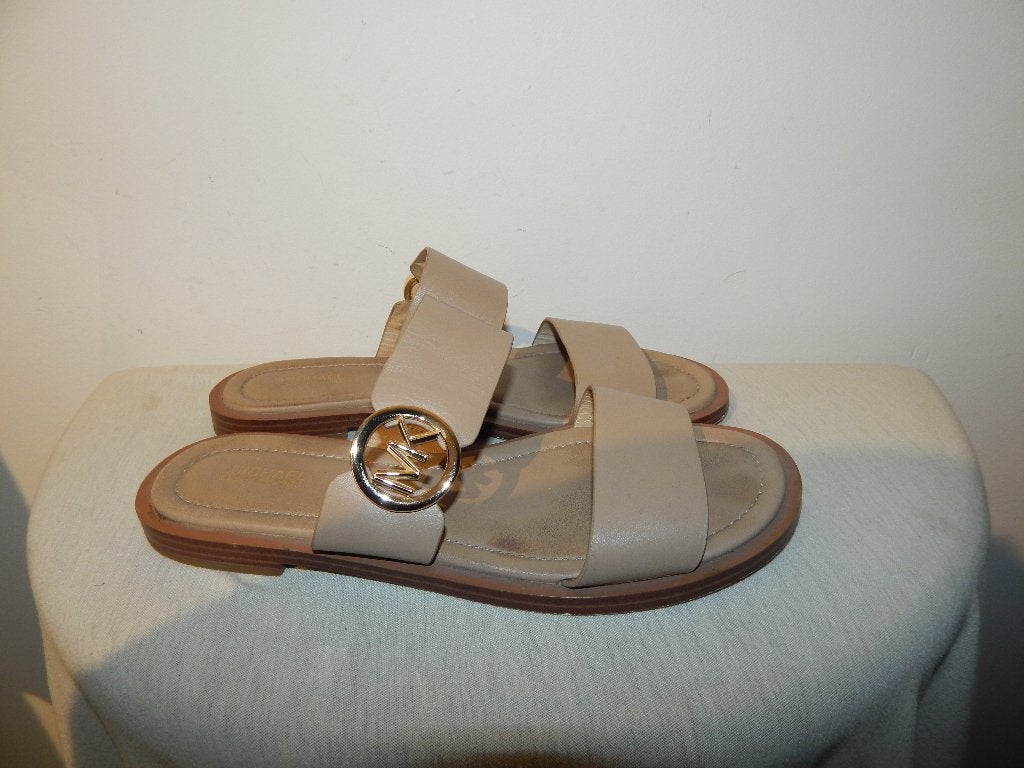 Michael Kors leren slippers sandalen gouden hardware logo