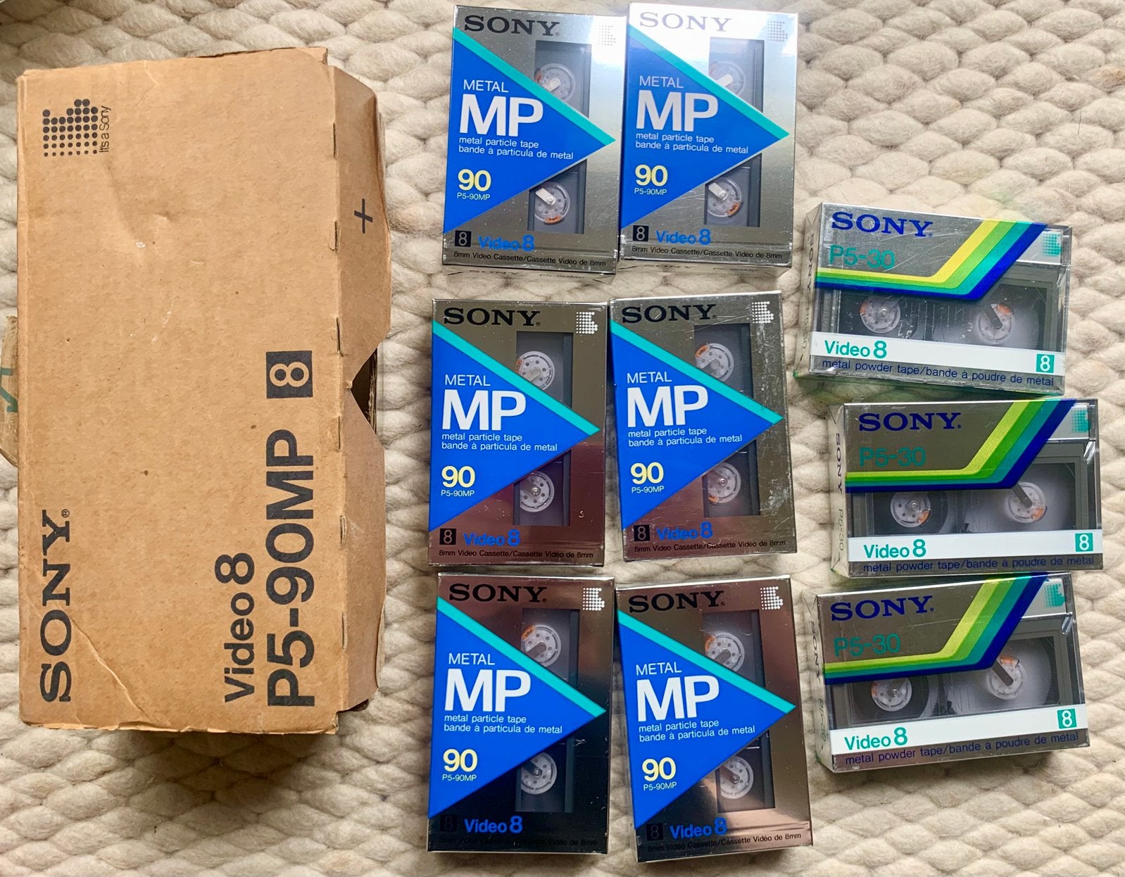 9x NOS Sony Video 8 P5-90MP P5-30 8mm videobandjes cassettes, 8mm, (Video)band, Ophalen of Verzenden, Sony