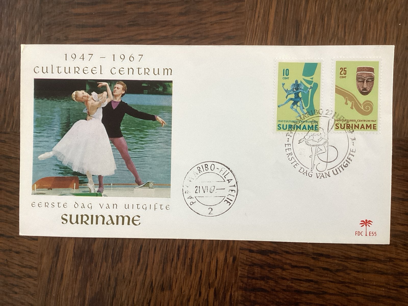Suriname FDC Cultureel Centrum 1947-1967 Eerste Dag Uitgifte, Ophalen of Verzenden, Onbeschreven, Rest van de wereld