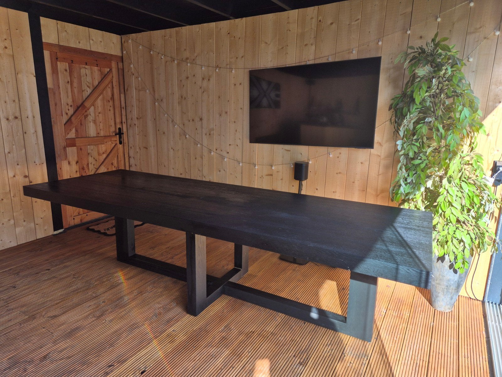 Unieke Frank design eetkamertafel van Han - Zwart eiken, Ophalen, Gebruikt, 100 tot 150 cm, Eikenhout