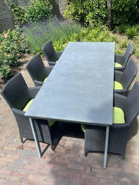 6 persoons tuinset met zinken tafel, Ophalen, Overige materialen, Gebruikt, 6 zitplaatsen