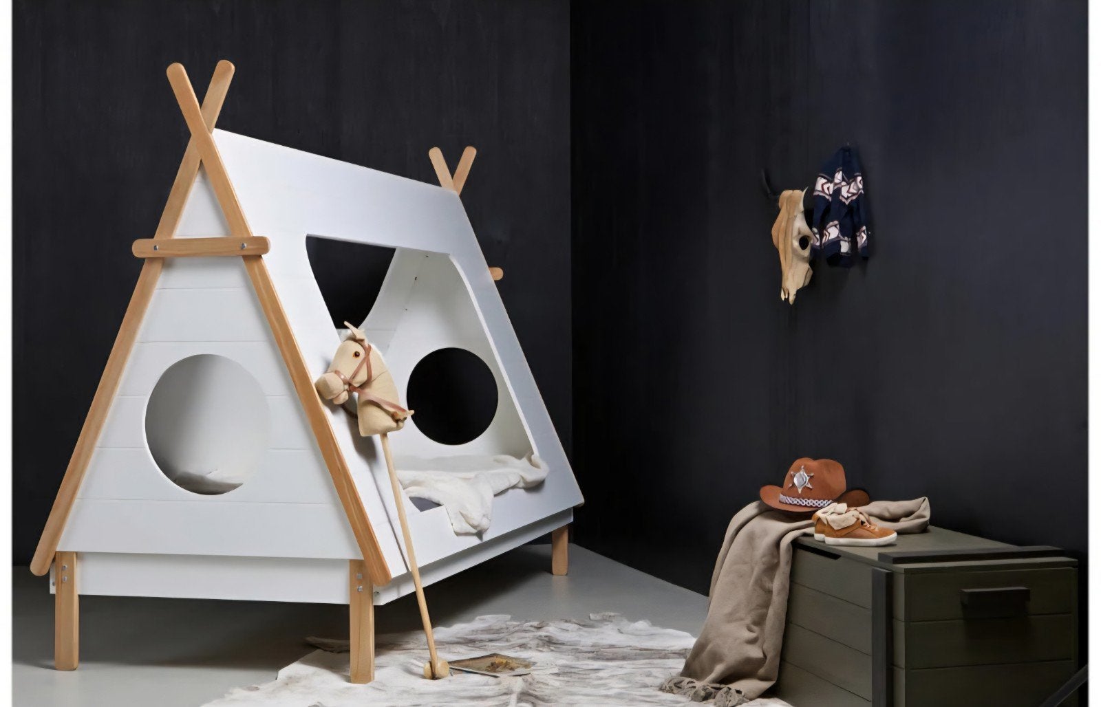 Woood Tipi Bed 1 persoons, Kinderen en Baby's, 85 tot 100 cm, Zo goed als nieuw, 180 cm of meer, Ophalen