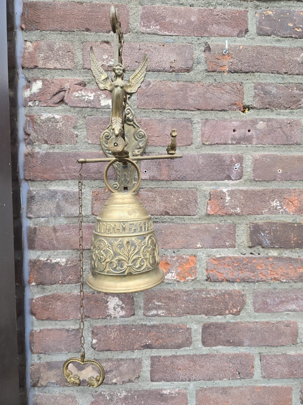 Antieke bronzen deurbel met engel en VOCEM MEAM, Antiek en Kunst, Ophalen of Verzenden