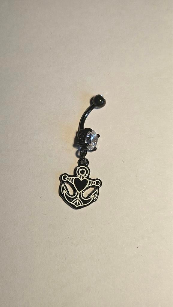 Navelpiercing met anker en strass, Sieraden, Tassen en Uiterlijk, Piercings, Zo goed als nieuw, Navelpiercing, Staal, Met strass