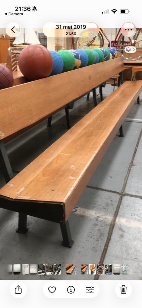 Tuinbank, Houten kerkbank 350 cm met metalen onderstel, Ophalen of Verzenden