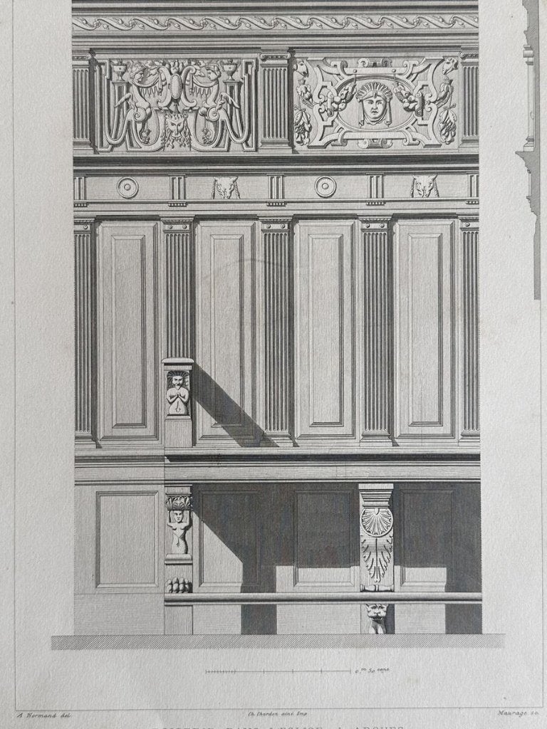 Antieke staalgravure - renaissance kerkbank Arques, Architectuur, Ophalen of Verzenden, 30 cm, 1800 - 1899