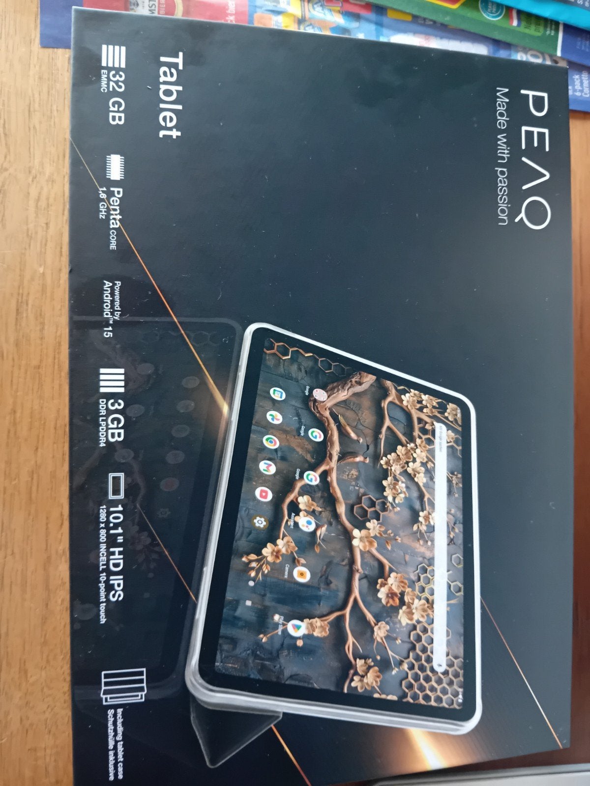PEAQ Tablet 10.1" HD IPS, 32GB, 3GB RAM, Android 15, Nieuw, Gps, Peaq, Wi-Fi