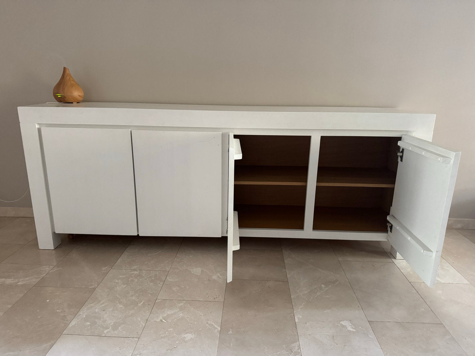 Stevig wit eiken dressoir - 210x45x80 cm, Ophalen, Gebruikt, Eikenhout, 200 cm of meer
