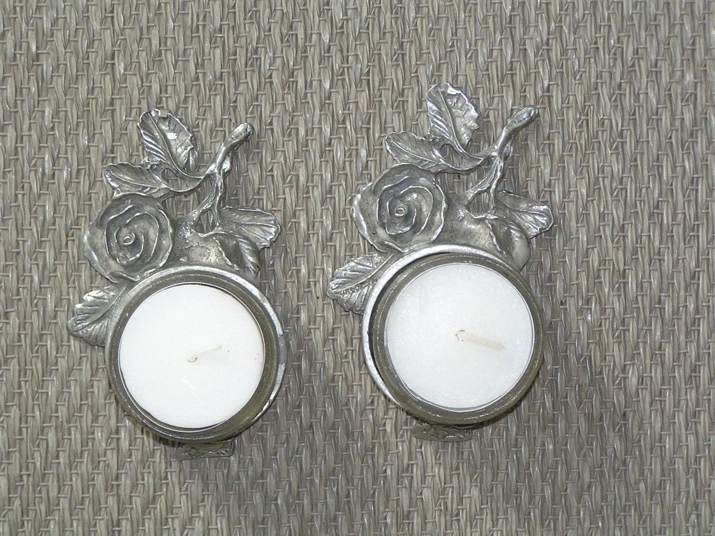 2 x Waxinelichthouder/rouwkaarshouders Roos van Tin., Ophalen of Verzenden