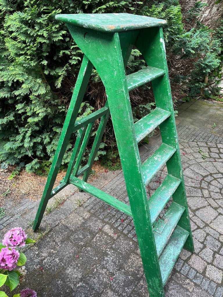 Vintage Inklapbare Houten Trap Groen, Ophalen, Gebruikt, Trap, Opvouwbaar of Inschuifbaar