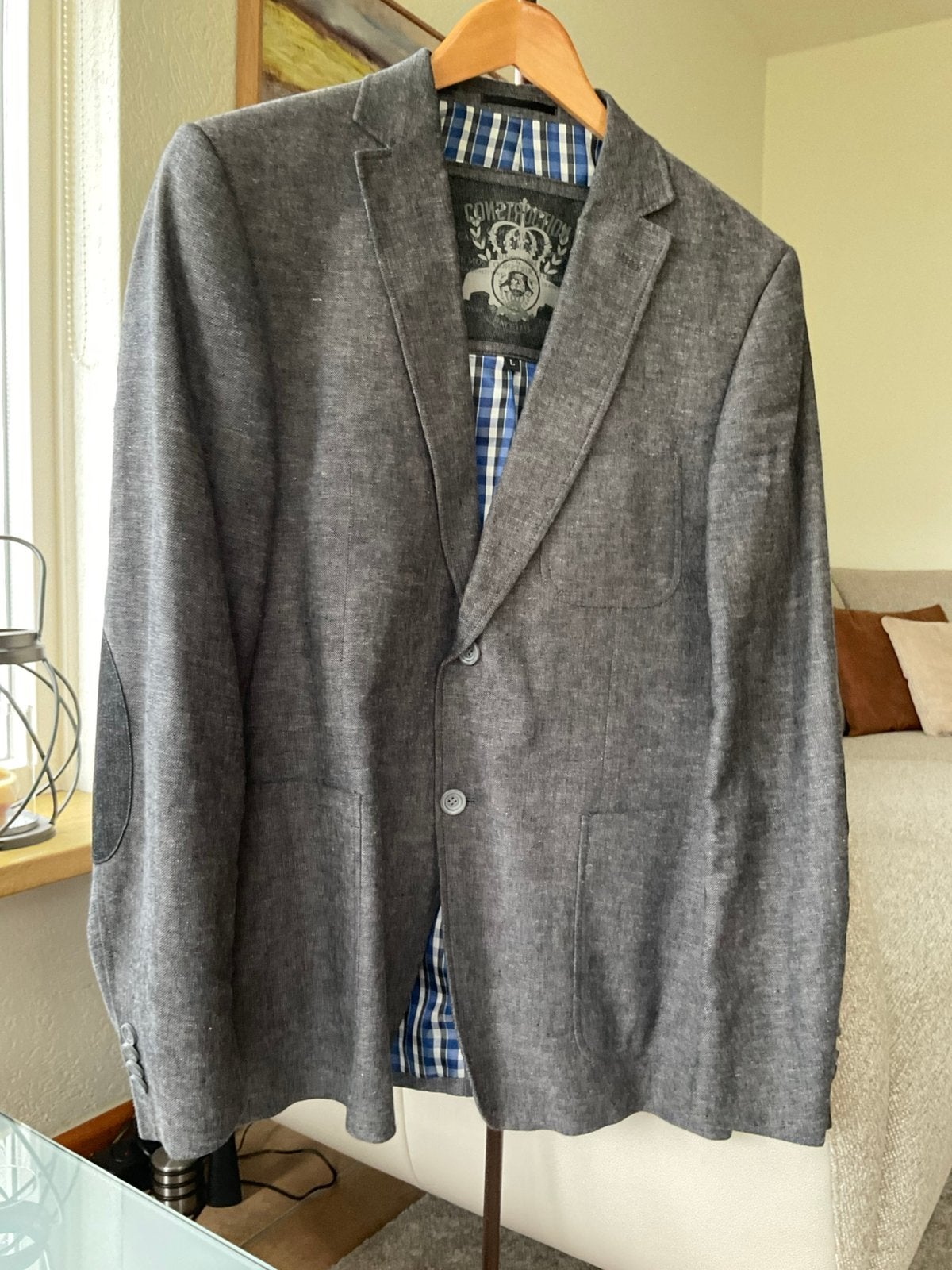 Mooie grijze colbert. Gebruikt maar nog prima te dragen. L., Kleding | Heren, Ophalen of Verzenden, Zo goed als nieuw, Grijs