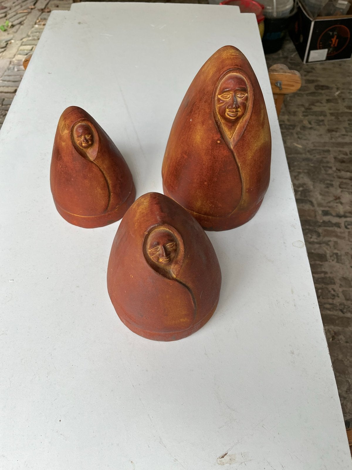 Set van 3 Mexicaanse terracotta beelden - Moeder en kind, Antiek en Kunst, Ophalen of Verzenden, Handgemaakt, 20 - 50 cm, Steen of Keramiek